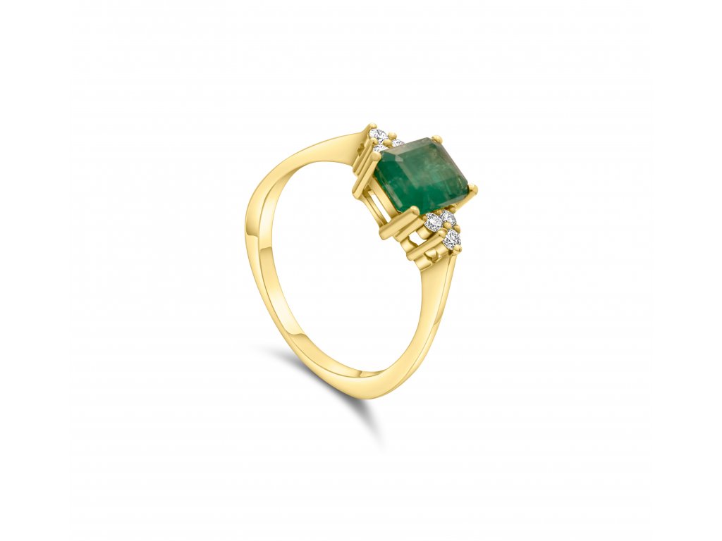 Prsten ze žlutého zlata se smaragdem a diamanty Pd 218 019
