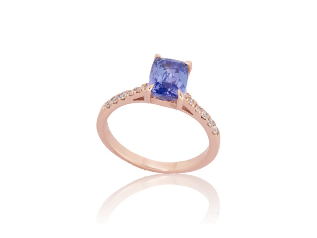 Prsten z růžového zlata s tanzanitem a diamanty Pd 219 050