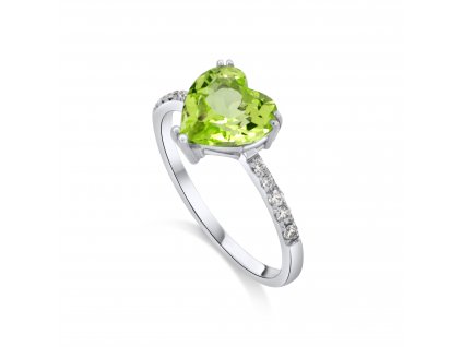 Prsten z bílého zlata s peridotem a diamanty Pd 204 040