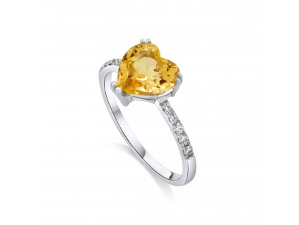 Prsten z bílého zlata s citrínem a diamanty Pd 204 044