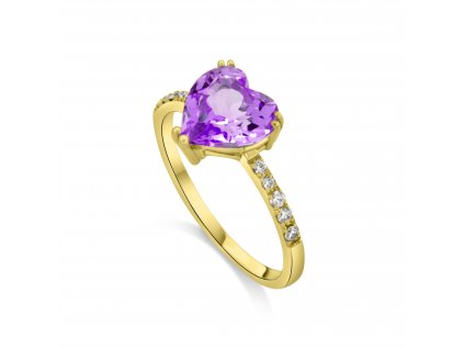Prsten ze žlutého zlata s ametystem a diamanty Pd 204 048