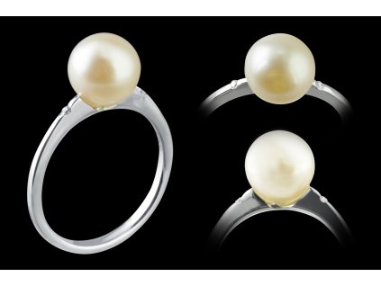 Prsten z bílého zlata s perlou a diamanty Pd 211 001