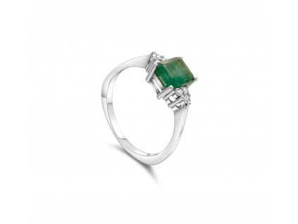 Prsten z bílého zlata smaragdem a diamanty Pd 219 008