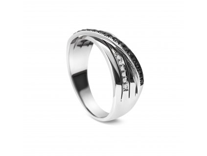 Prsten z bílého zlata s černými diamanty a brilianty Zk 203 202