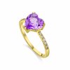 Prsten ze žlutého zlata s ametystem a diamanty Pd 204 048