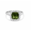 Prsten z bílého zlata s vltavínem a diamanty Pd 202 082